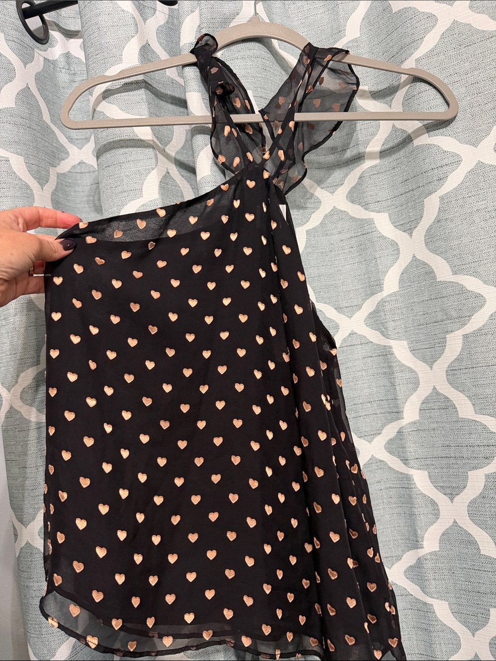 Cami NYC Black Chiffon Camisole with Blush Heart Print